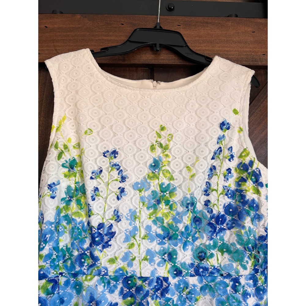 Studio One New York Blue Green‎ Floral Eyelet Lace Fit Flare Dress Womens 14P - Picture 2 of 11